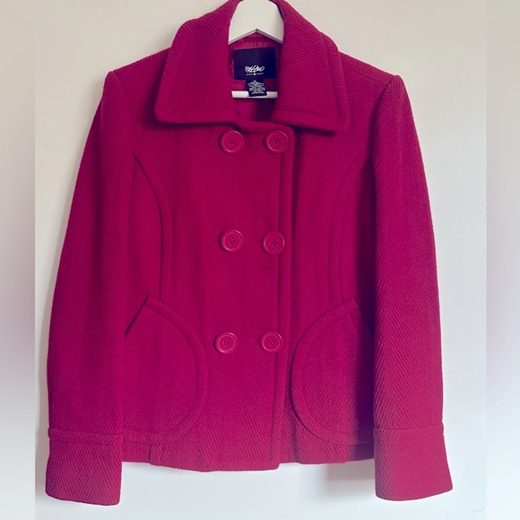 Mossimo Peacoat Red Wool Blend Double Breasted‎ Peacoat Waist Coat Size Medium - Picture 1 of 7